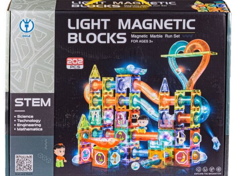 Świecące Klocki Magnetyczne, Tor Kulkowy Dla Kulek 202 Elementy Kulodrom Przecena 1