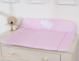 Przewijak miękki na komodę- Wiszące serduszka kropki na różu