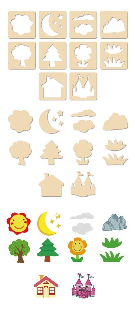 ZESTAW KREATYWNY SZABLONY DO MALOWANIA DREWNIANE PUZZLE