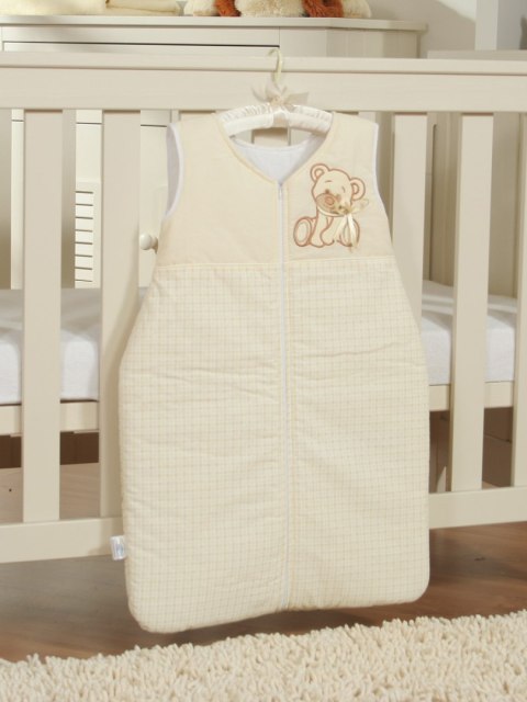 Śpiworek dla dzieci bawełniany M 6-12 mcy TOG 2.5 całoroczny ocieplany Miś z kokardką kremowy