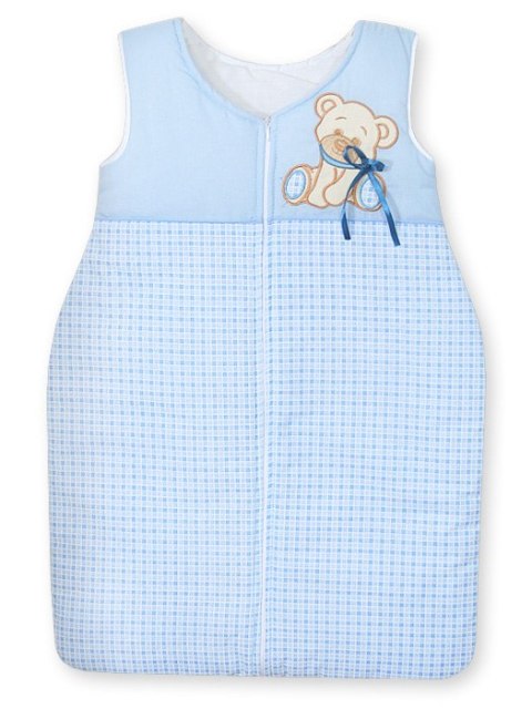 Śpiworek dla dzieci bawełniany M 6-12 mcy TOG 2.5 całoroczny ocieplany Miś z kokardką niebieski