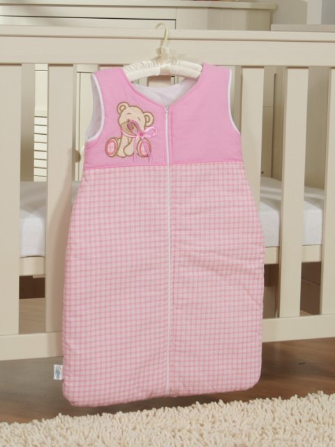 Śpiworek dla dzieci bawełniany M 6-12 mcy TOG 2.5 całoroczny ocieplany Miś z kokardką różowy