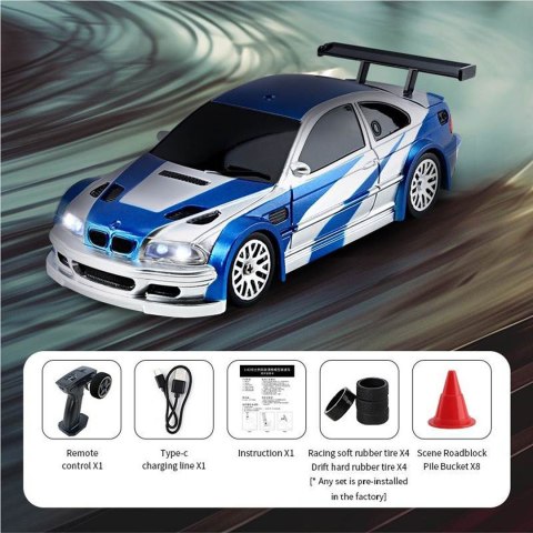 Autko R/C do Driftu 1:43 Niebieskie + Akcesoria Autko R/C do Driftu 1:43 Niebieskie + Akcesoria