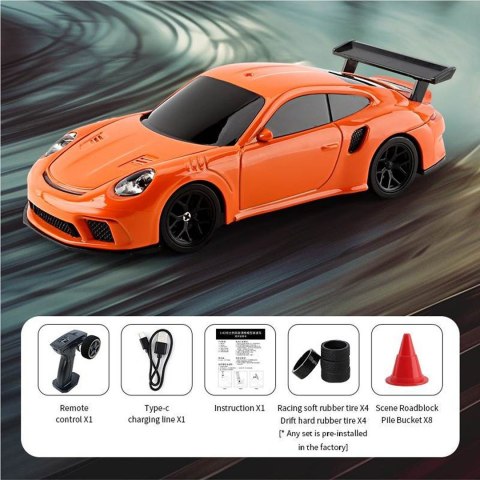 Autko R/C do Driftu 1:43 Pomarańczowe + Akcesoria Autko R/C do Driftu 1:43 Pomarańczowe + Akcesoria