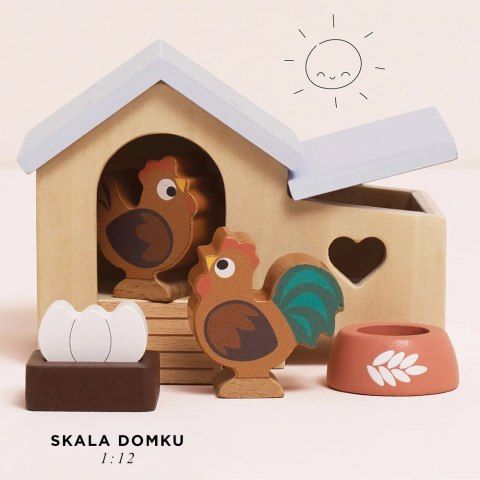 Drewniany kurnik zestaw, mebelki do domku dla lalek, zabawka, Le Toy Van