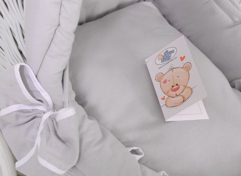 Wiklinowy wózek dla lalek pchacz biały z różową pościelką i miękką wyściółką STELLA