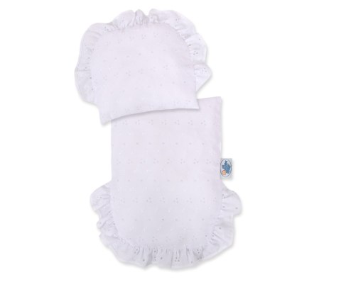 Wiklinowy wózek dla lalek pchacz z haftowaną pościelką i miękką wyściółką- biały