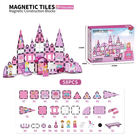 Zestaw Klocków Magnetycznych Różowa Księżniczka 58el. Zestaw Klocków Magnetycznych Różowa Księżniczka 58el.
