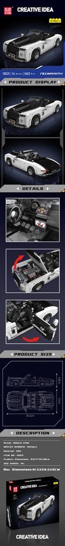 Zestaw Klocków Pojazd Biały Kabriolet 1603el. Zestaw Klocków Pojazd Biały Kabriolet 1603el.