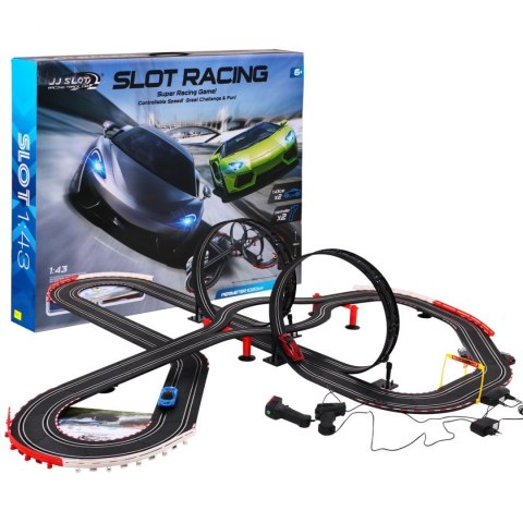 10-metrowy Tor wyścigowy dla dzieci 6+ Piloty + 2 autka 1:43 + Światła + 2 pętle 360 10-metrowy Tor wyścigowy dla dzieci 6+ Piloty + 2 autka 1:43 + Światła + 2 pętle 360