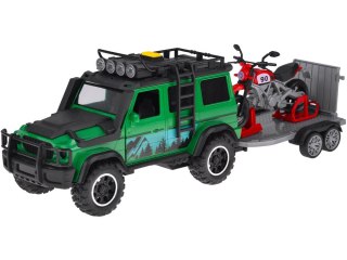 Auto terenowe z przyczepą typu laweta + MOTOR Światło i dźwięk ZA5913