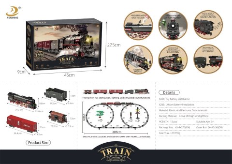 Kolejka Retro z Funkcją Świateł, Dźwięku i Dymu 207cm Kolejka Retro z Funkcją Świateł, Dźwięku i Dymu 207cm