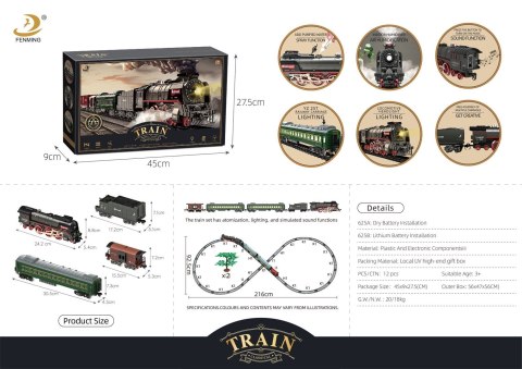 Kolejka Retro z Funkcją Świateł, Dźwięku i Dymu 216cm Kolejka Retro z Funkcją Świateł, Dźwięku i Dymu 216cm