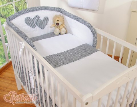 Pościel 3-cz 120x90 Serduszka - pepitka czarna