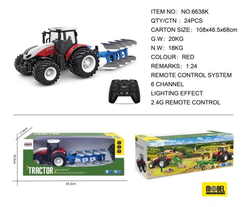 Traktor Czerwony R/C Z Pługiem 1:24 Traktor Czerwony R/C Z Pługiem 1:24