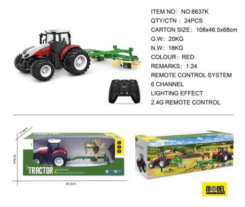 Traktor + Zgrabiarka R/C 1:24 Czerwony Traktor + Zgrabiarka R/C 1:24 Czerwony