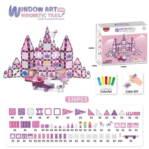 Zestaw Klocków Magnetycznych Do Malowania Różowa Księżniczka 126el. Zestaw Klocków Magnetycznych Do Malowania Różowa Księżniczka 126el.