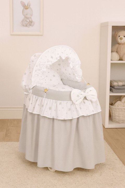 Wózek dla lalek - Kosz Mojżesza dla lalek z budką - szary