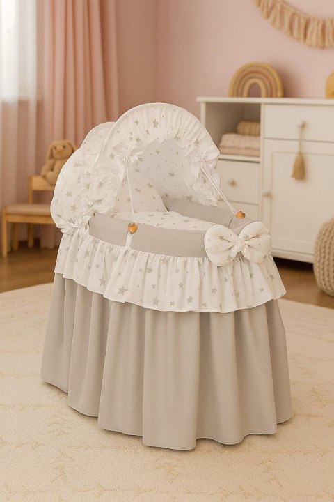 Wózek dla lalek - Kosz Mojżesza dla lalek z budką - szary