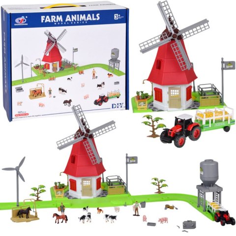 SERIA ZWIERZĘTA FARMA Zestaw WIATRAK młyn 101ele figurki ZA5688