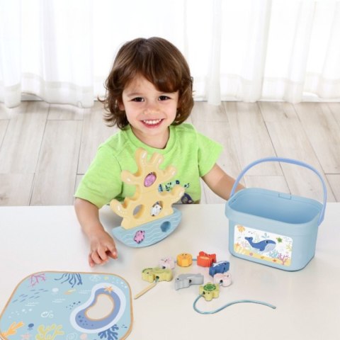 TOOKY TOY Drewniany Zestaw Morskich Zabawek Wieża Balansująca Łowienie Ryb Figurki 23 Elementy