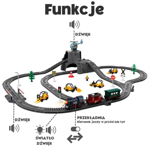 WOOPIE Elektryczna Kolejka Tor Retro Ciuchcia Lokomotywa + 2 Wagony - Zestaw 76 el.