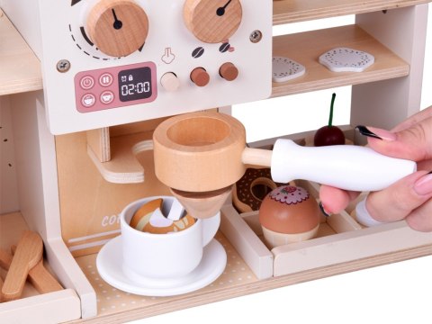 Zestaw Drewniany Kawiarnia Coffee Shop Ekspres Kubeczki Desery ZA5938