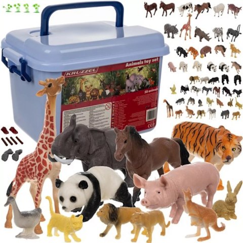 Zestaw figurek zwierząt 48 szt. farma zwierzęta dzikie safari w kuferku