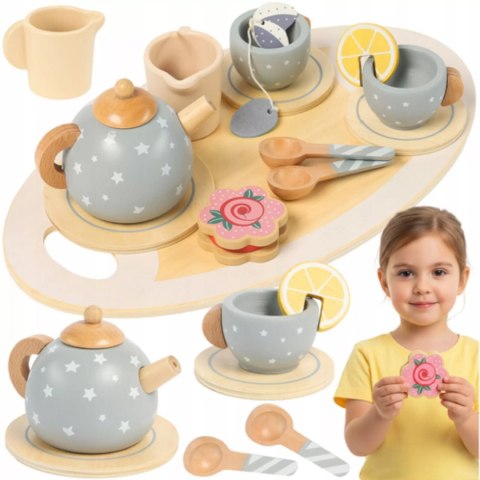 Drewniany zestaw do herbatki dla dzieci serwis do zabawy filiżanki szary