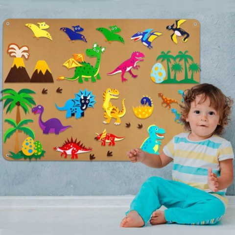 MATA EDUKACYJNA Tablica FILCOWA na rzepy dla dzieci dinozaury Montessori