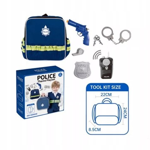 Plecak policjanta krótkofalówka odznaka policyjna pistolet KN633