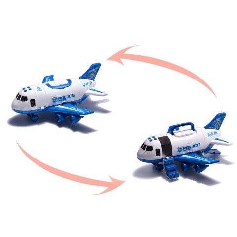 WOOPIE Samolot Rozkładany Transporter Policja z 3 Autami Policyjnymi Zestaw XL Znaki Drogowe