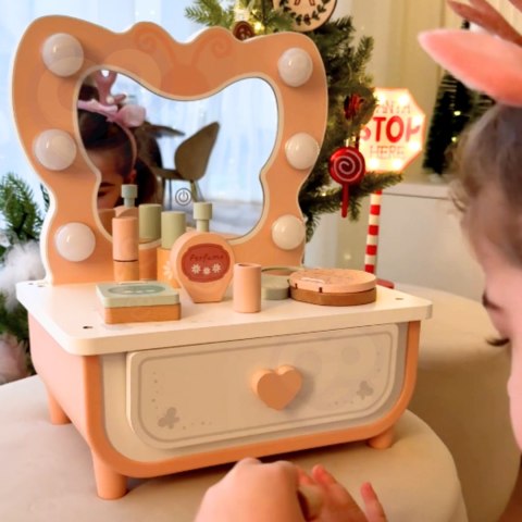 TOOKY TOY Drewniana Toaletka Motyl Akcesoria Lustro z Oświetleniem LED + Kosmetyki