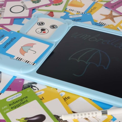 Nauka języka angielskiego czytnik kart do nauki słówek fiszki znikopis niebieski