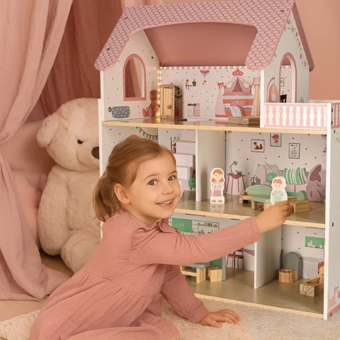 Domek dla lalek drewniany LULILO Peonio 70cm LED róż