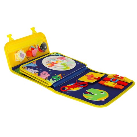 Tablica manipulacyjna sensoryczna montessori walizka plecak niebieska