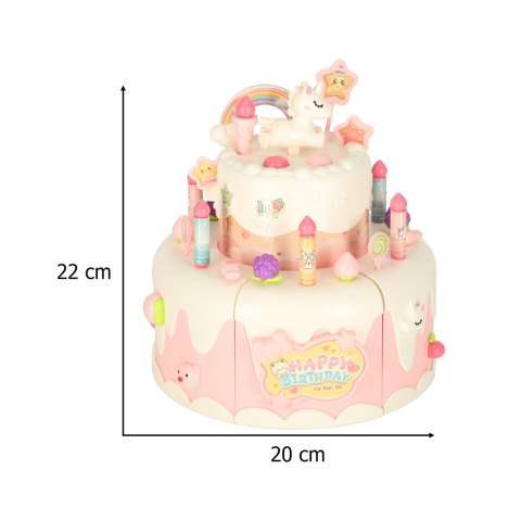 Tort urodzinowy piętrowy do krojenia na rzepy muzyka światła kuchnia 16 elementów różowy