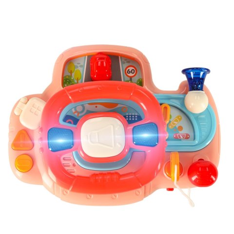 Zabawka interaktywna kierownica dla dzieci dziecka malucha do wózka symulator muzyka dźwięki różowa