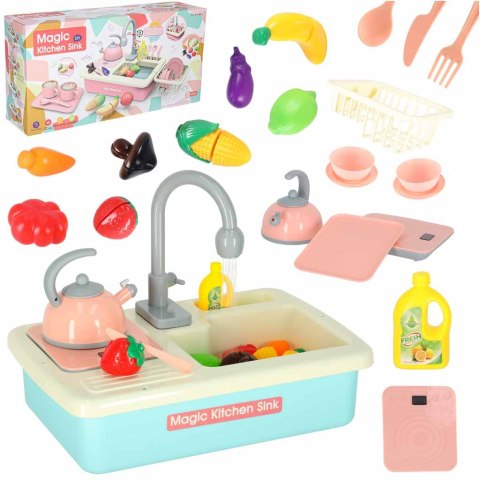 Zlewozmywak zlew do mycia naczyń dla dzieci z akcesoriami leci woda niebieski