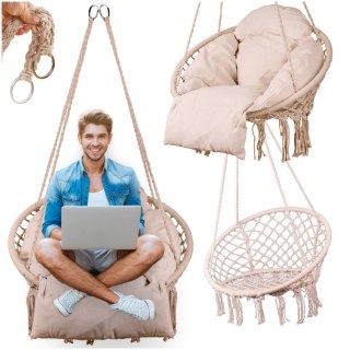 Huśtawka ogrodowa LUARO bocianie gniazdo z poduszką XXL ecru 80cm 150kg