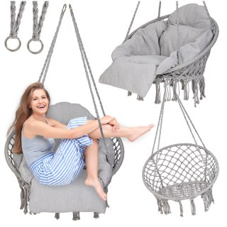 Huśtawka ogrodowa LUARO bocianie gniazdo z poduszką XXL szare 80cm 150kg