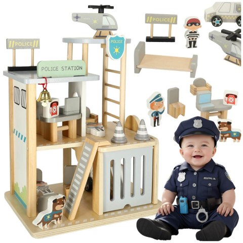 Parking drewniany garaż komisariat policji tor + radiowóz helikopter