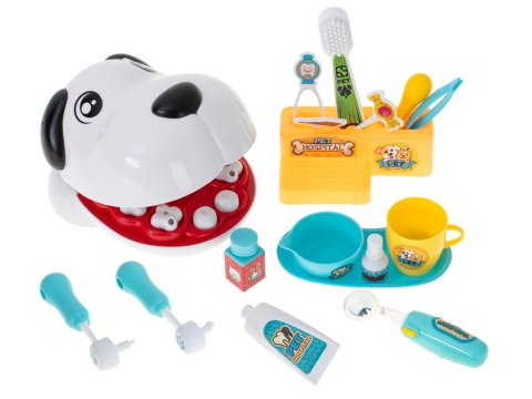 Chory ząbek dentysta zwierząt pies piesek zabawa wylecz zęba nauka weterynarz