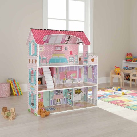 Domek dla lalek drewniany MDF mebelki 70cm różowy LED