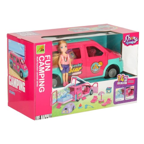 Samochód dla lalek kempingowy kamper akcesoria lalka basen