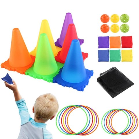 WOOPIE Zestaw Gier Ogrodowych 3w1 Pachołki Obręcze Woreczki 30 el.