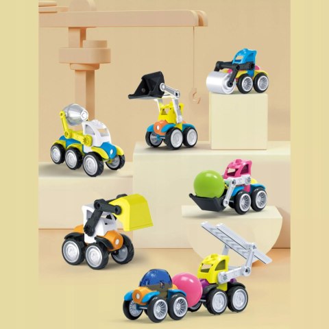 Klocki Magnetyczne Pojazdy Budowlane Drogowe Komplet Zestaw 6 pojazdów