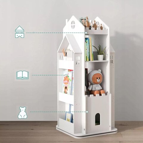 REGAŁ NA KSIĄŻKI OBROTOWY PÓŁKA DOMEK ORGANIZER POKÓJ DZIECIĘCY BIAŁY WF