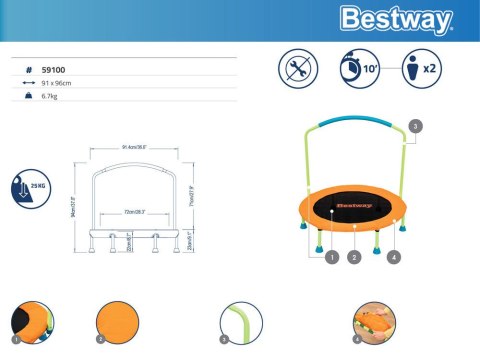 Bestway Trampolina Wonderjump z uchwytem wewnątrz/zewnątrz 91x 96cm 59100