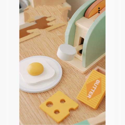 Drewniany toster dla dzieci z akcesoriami tosty zestaw śniadaniowy